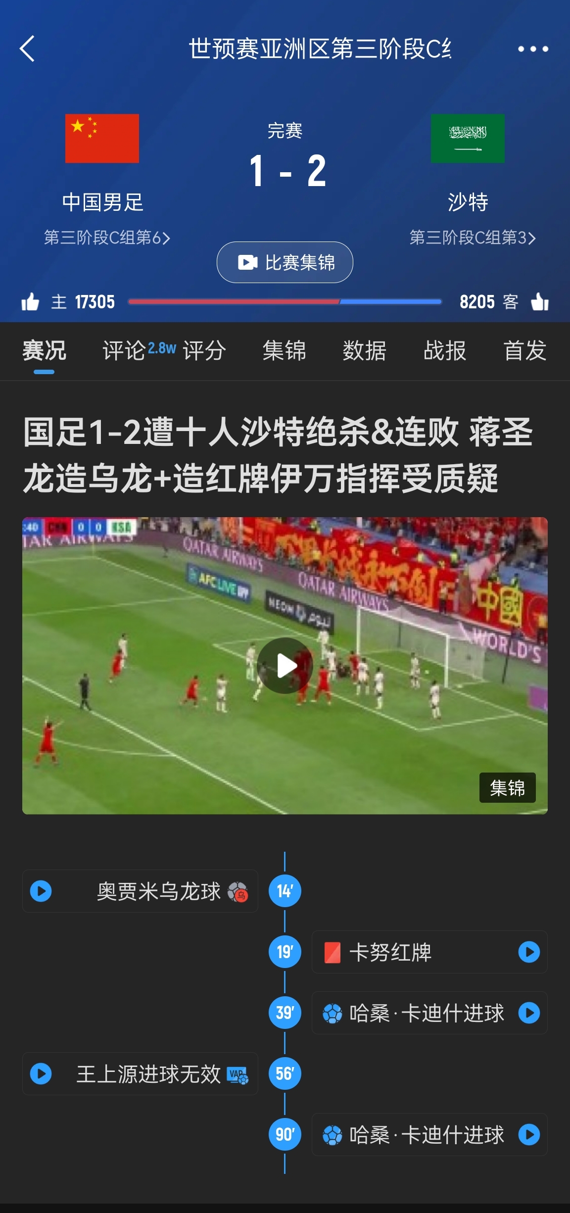 今天什么劇本？首戰(zhàn)沙特也是半場(chǎng)紅牌+蔣光太傷退，最后國(guó)足被翻